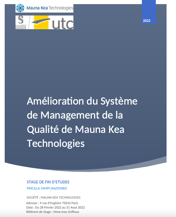 IDS164 - Amélioration du Système de Management de la Qualité de Mauna Kea Technologies