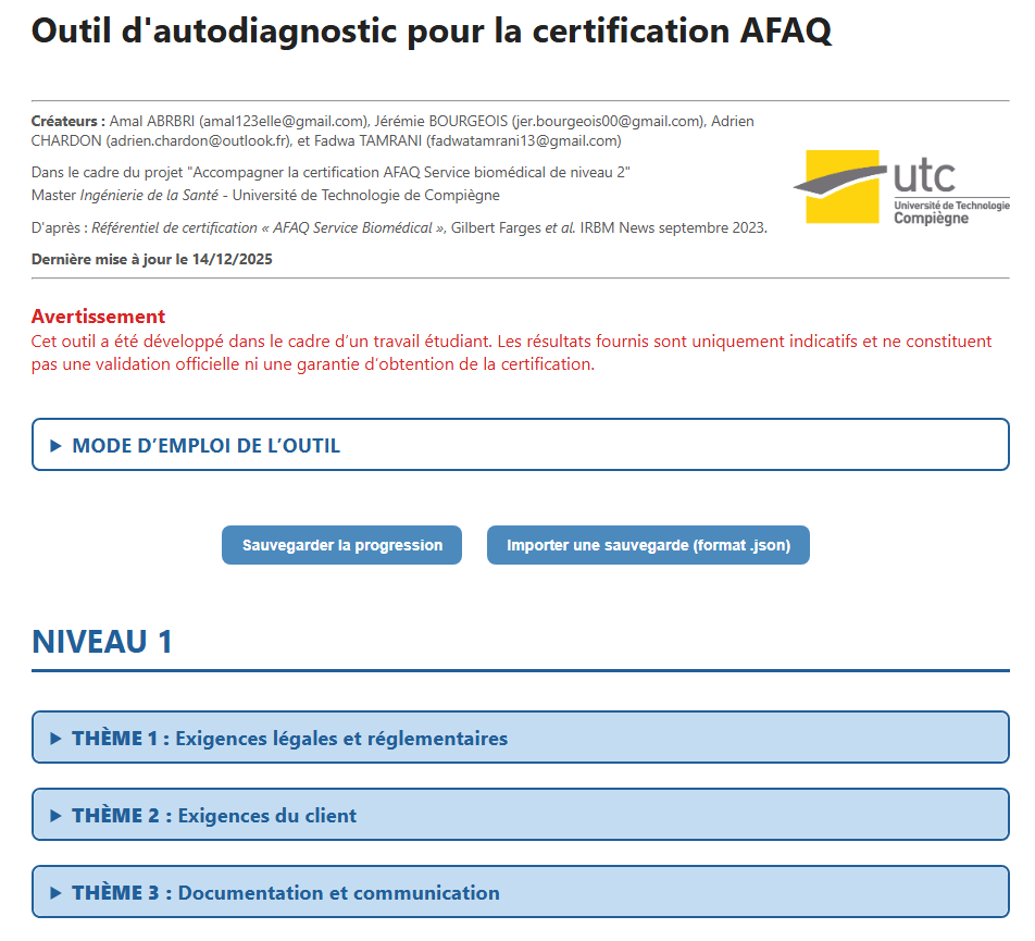 Outil d'autodiagnostic AFAQ (HTML)
