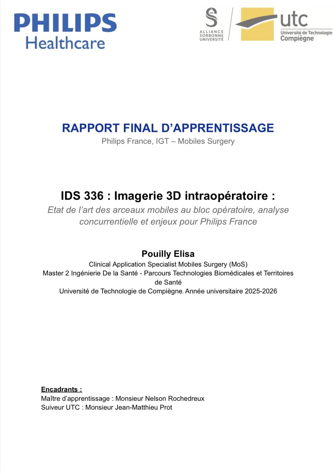 IDS 336&nbsp;: Imagerie 3D intraopératoire&nbsp;: Etat de l’art des arceaux mobiles au bloc opératoire, analyse concurrentielle et enjeux pour Philips France