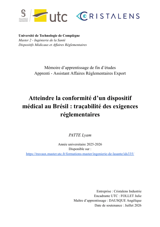IDS335 - PATTE Lyam - Atteindre la conformité d'un dispositif médical au Brésil